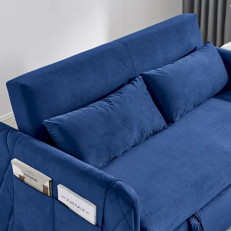 Modern Convertible Velvet Loveseat Sofa Sleeper Sofa Bed with 2 Pillows