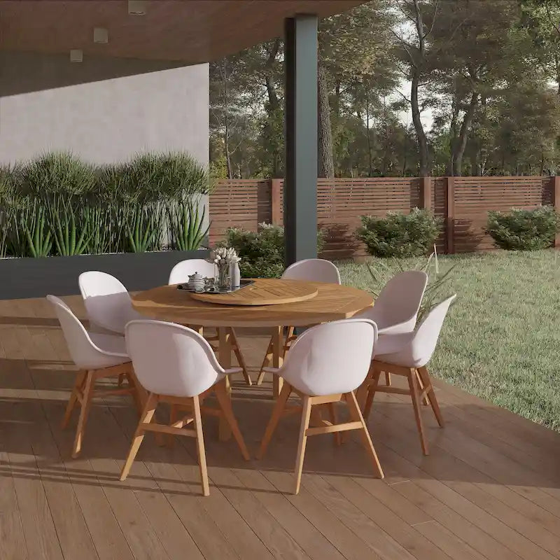9-piece Wood Lazy Susan Outdoor Dining Set - 9 Piece
