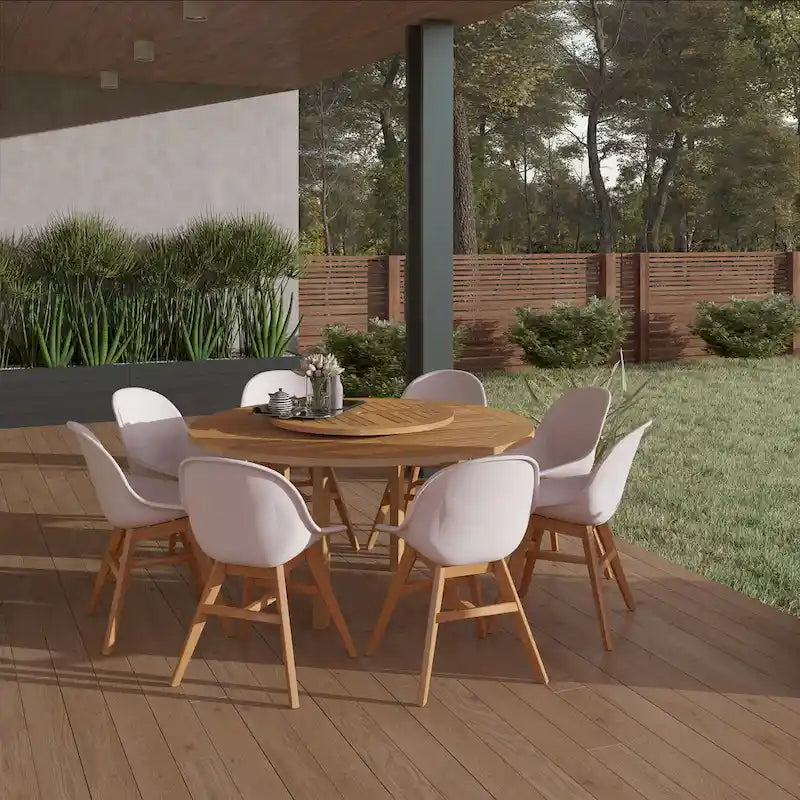 9-piece Wood Lazy Susan Outdoor Dining Set - 9 Piece