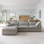 L-shape Linen Sectional Sofa Upholstered Sofa Multiple Cushions Couch with Storage Ottoman