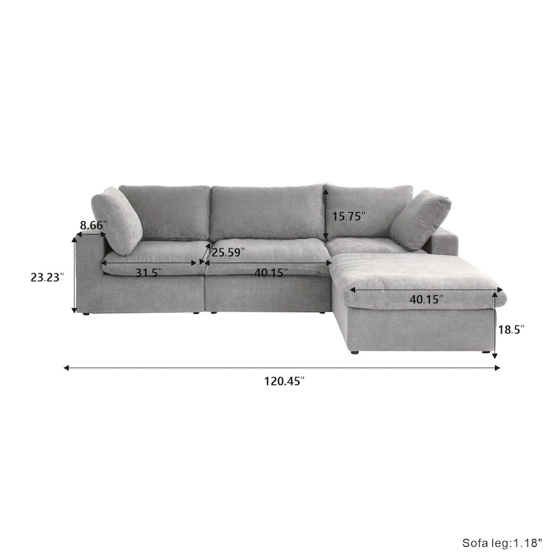 L-shape Linen Sectional Sofa Upholstered Sofa Multiple Cushions Couch with Storage Ottoman