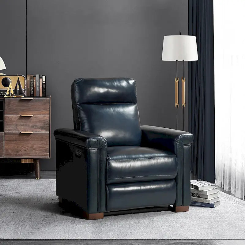 Alicia 34.65 Wide Contemporary Classic Genuine Leather Power Recliner With USB Port