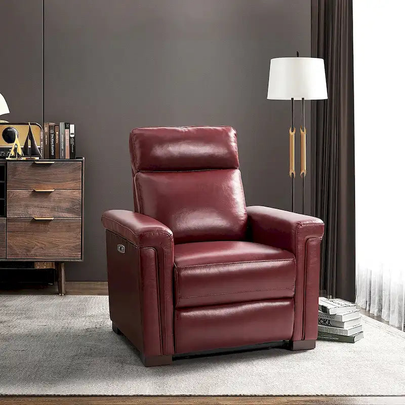 Alicia 34.65 Wide Contemporary Classic Genuine Leather Power Recliner With USB Port
