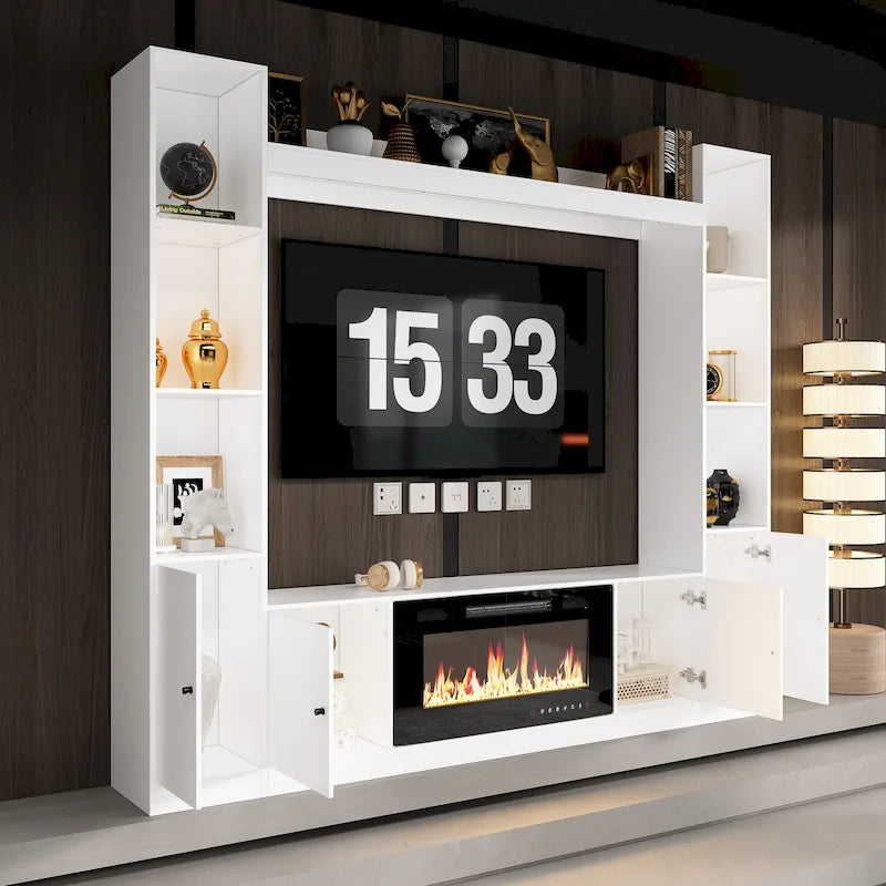 Entertainment Hub w/Fireplace Insert Compatibility Sleek Media Center