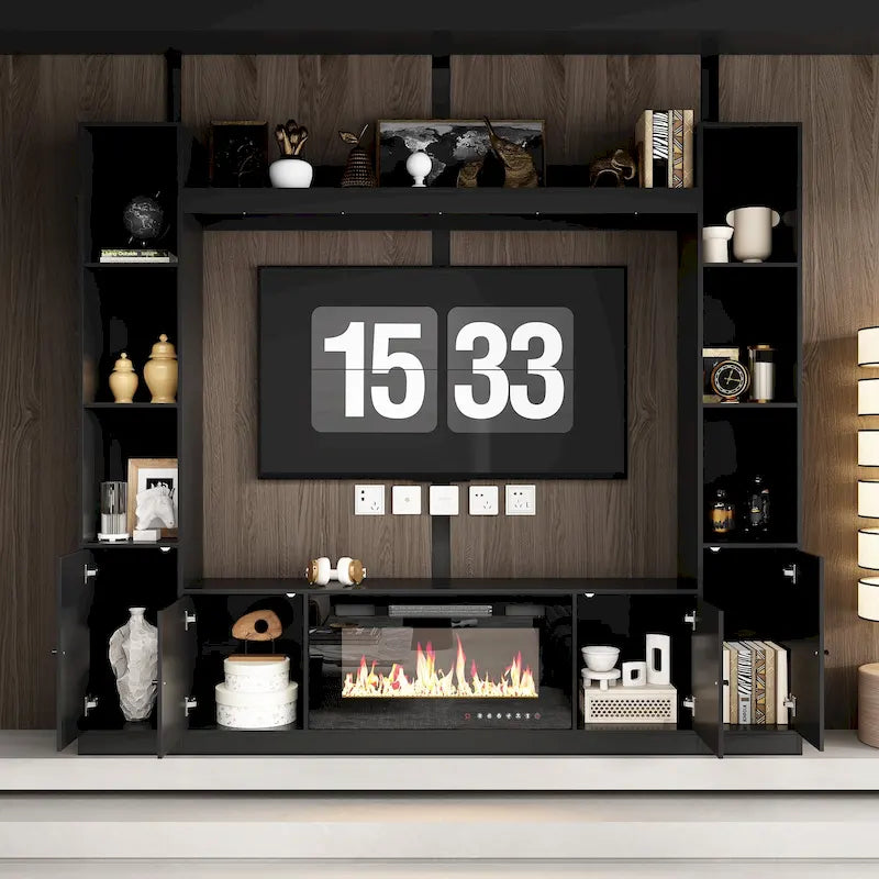 Entertainment Hub w/Fireplace Insert Compatibility Sleek Media Center