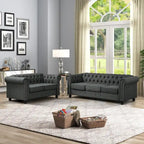 Set divano e divanetto 2 pezzi Morden Fort Tufted Upholstered Chesterfield per soggiorno, Tessuto, Lino