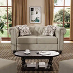 Set divano e divanetto 2 pezzi Morden Fort Tufted Upholstered Chesterfield per soggiorno, Tessuto, Lino