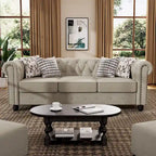 Set divano e divanetto 2 pezzi Morden Fort Tufted Upholstered Chesterfield per soggiorno, Tessuto, Lino