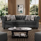Set divano e divanetto 2 pezzi Morden Fort Tufted Upholstered Chesterfield per soggiorno, Tessuto, Lino