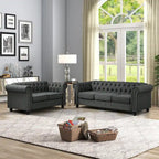 Set divano e divanetto 2 pezzi Morden Fort Tufted Upholstered Chesterfield per soggiorno, Tessuto, Lino