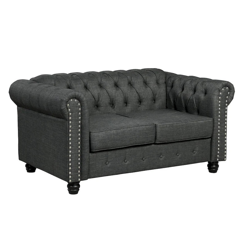 Set divano e divanetto 2 pezzi Morden Fort Tufted Upholstered Chesterfield per soggiorno, Tessuto, Lino