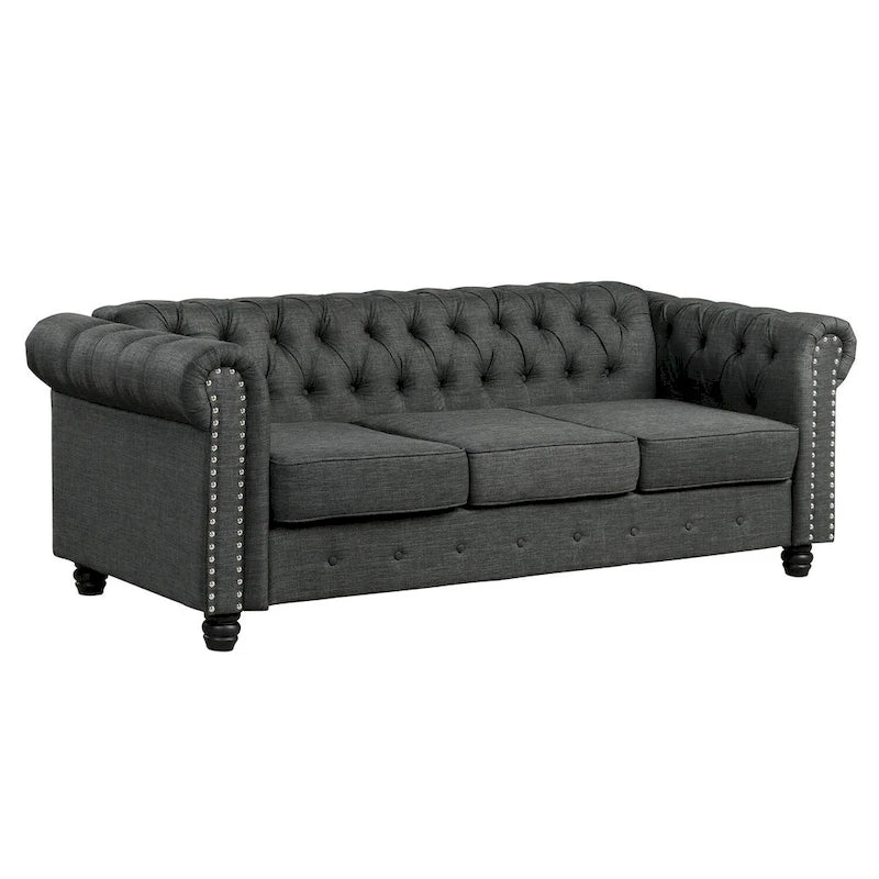 Set divano e divanetto 2 pezzi Morden Fort Tufted Upholstered Chesterfield per soggiorno, Tessuto, Lino
