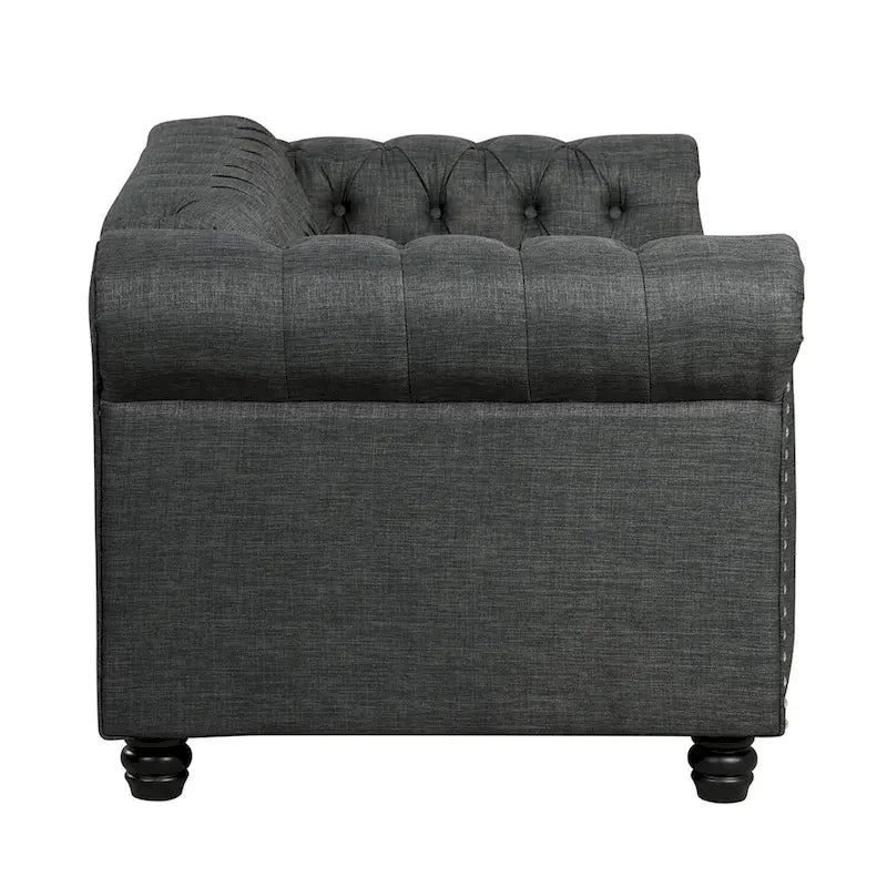 Set divano e divanetto 2 pezzi Morden Fort Tufted Upholstered Chesterfield per soggiorno, Tessuto, Lino