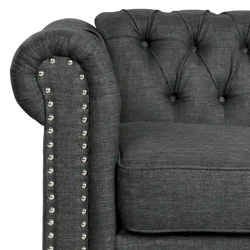 Set divano e divanetto 2 pezzi Morden Fort Tufted Upholstered Chesterfield per soggiorno, Tessuto, Lino