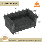 Set divano e divanetto 2 pezzi Morden Fort Tufted Upholstered Chesterfield per soggiorno, Tessuto, Lino
