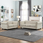 Set divano e divanetto 2 pezzi Morden Fort Tufted Upholstered Chesterfield per soggiorno, Tessuto, Lino