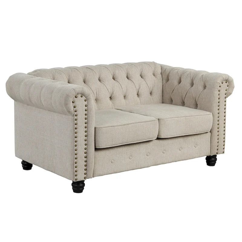 Set divano e divanetto 2 pezzi Morden Fort Tufted Upholstered Chesterfield per soggiorno, Tessuto, Lino