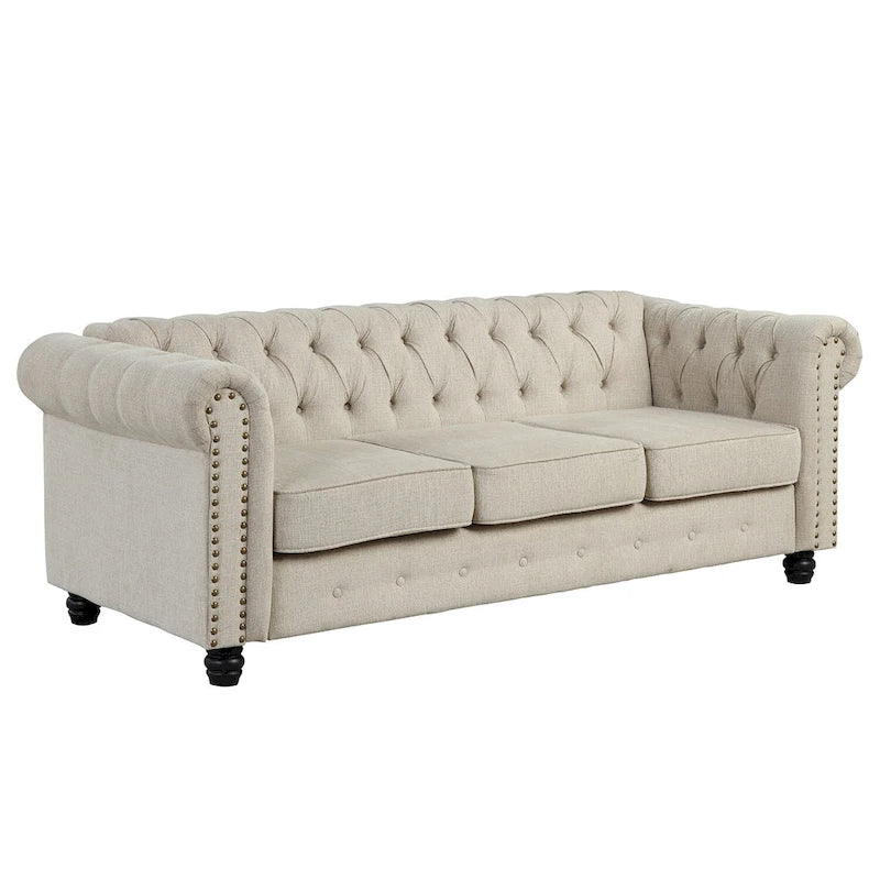 Set divano e divanetto 2 pezzi Morden Fort Tufted Upholstered Chesterfield per soggiorno, Tessuto, Lino