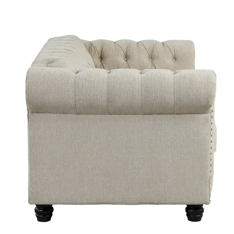 Set divano e divanetto 2 pezzi Morden Fort Tufted Upholstered Chesterfield per soggiorno, Tessuto, Lino