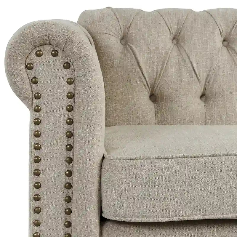 Set divano e divanetto 2 pezzi Morden Fort Tufted Upholstered Chesterfield per soggiorno, Tessuto, Lino