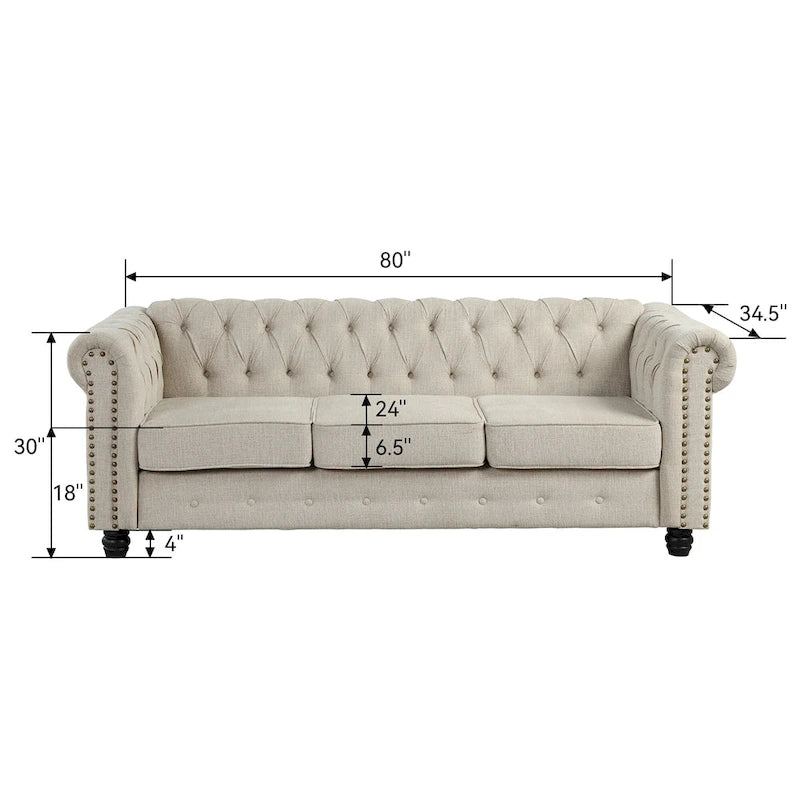 Set divano e divanetto 2 pezzi Morden Fort Tufted Upholstered Chesterfield per soggiorno, Tessuto, Lino