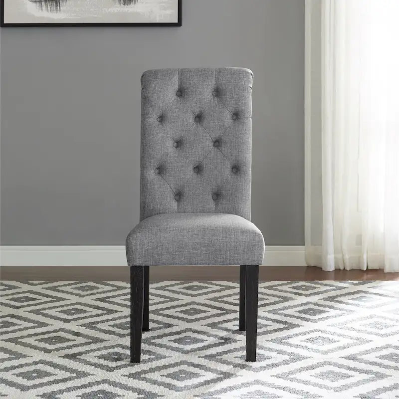 Roundhill Furniture Leviton Solid Wood Tufted Dining Chair (Set of 2)