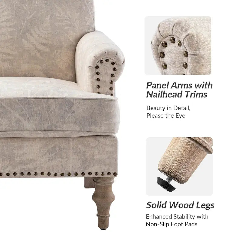 Yahweh Farmhouse Nailhead Armchair with Rolled Arms by HULALA HOME