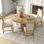 Farmhouse Retractable Round Table with 4 Upholstered Chairs