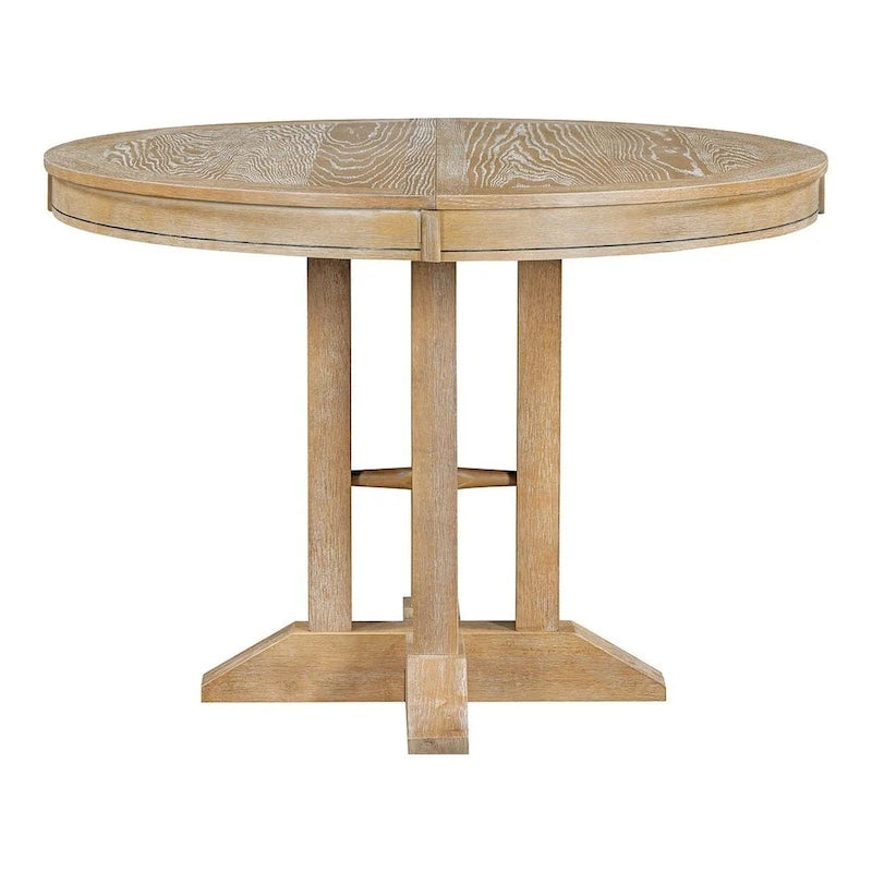 Farmhouse Retractable Round Table with 4 Upholstered Chairs