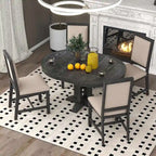 Farmhouse Retractable Round Table with 4 Upholstered Chairs