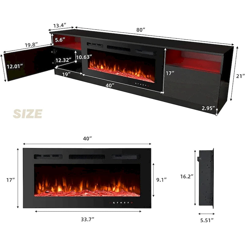 36 Electric Fireplace TV Stand, Entertainment Center & TV Console for TVs up to 80, Modern Fireplace Heater for Living Room