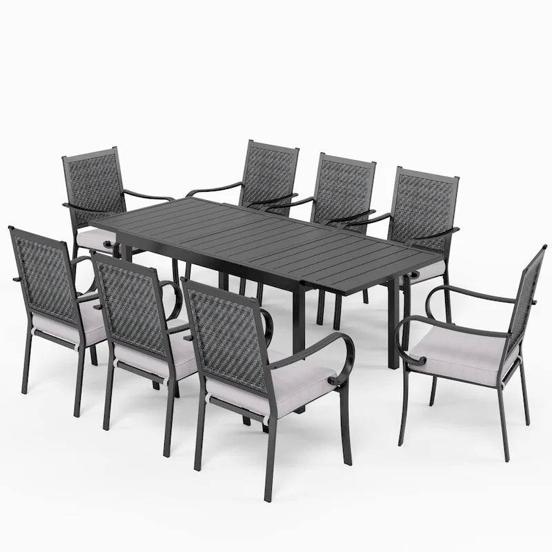 MAISON ARTS 7/9-piece Patio Dining Set, 6/8 Rattan Chairs with Cushions and 1 Expandable Metal Table