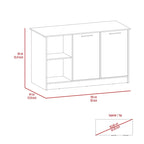TUHOME Juniper Kitchen Island with Large Top Surface, Double Door Cabinet, and Open Shelves