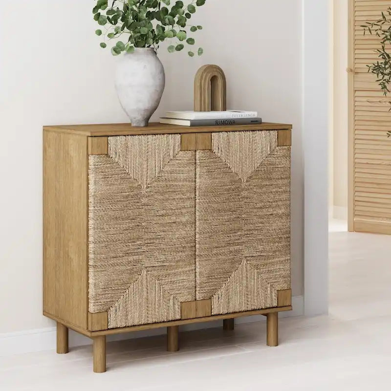 Nathan James Beacon Mobiletto accentato in legno con ante in alghe marine e ripiano regolabile