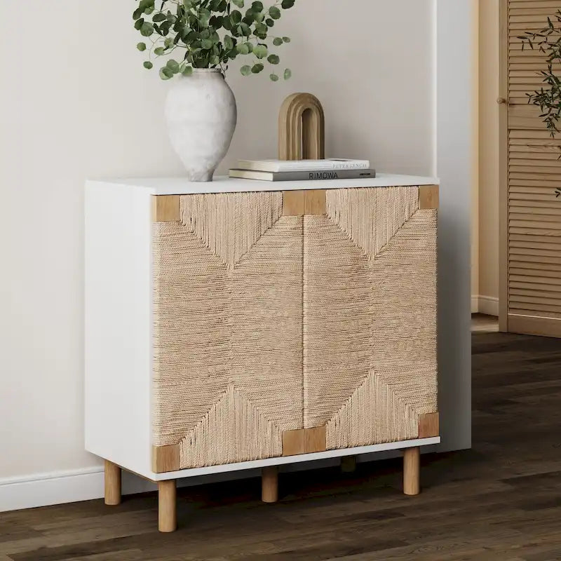 Nathan James Beacon Mobiletto accentato in legno con ante in alghe marine e ripiano regolabile