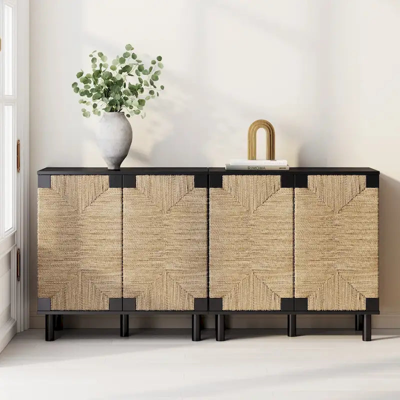 Nathan James Beacon Mobiletto accentato in legno con ante in alghe marine e ripiano regolabile