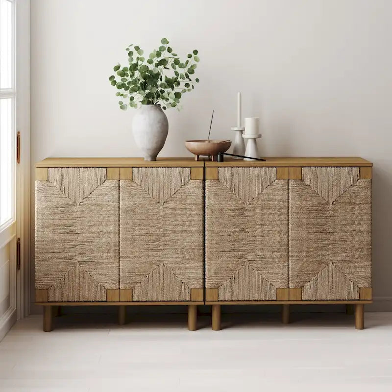 Nathan James Beacon Mobiletto accentato in legno con ante in alghe marine e ripiano regolabile