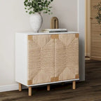 Nathan James Beacon Wood Accent Cabinet with Seagrass Doors and Adjustable Shelf