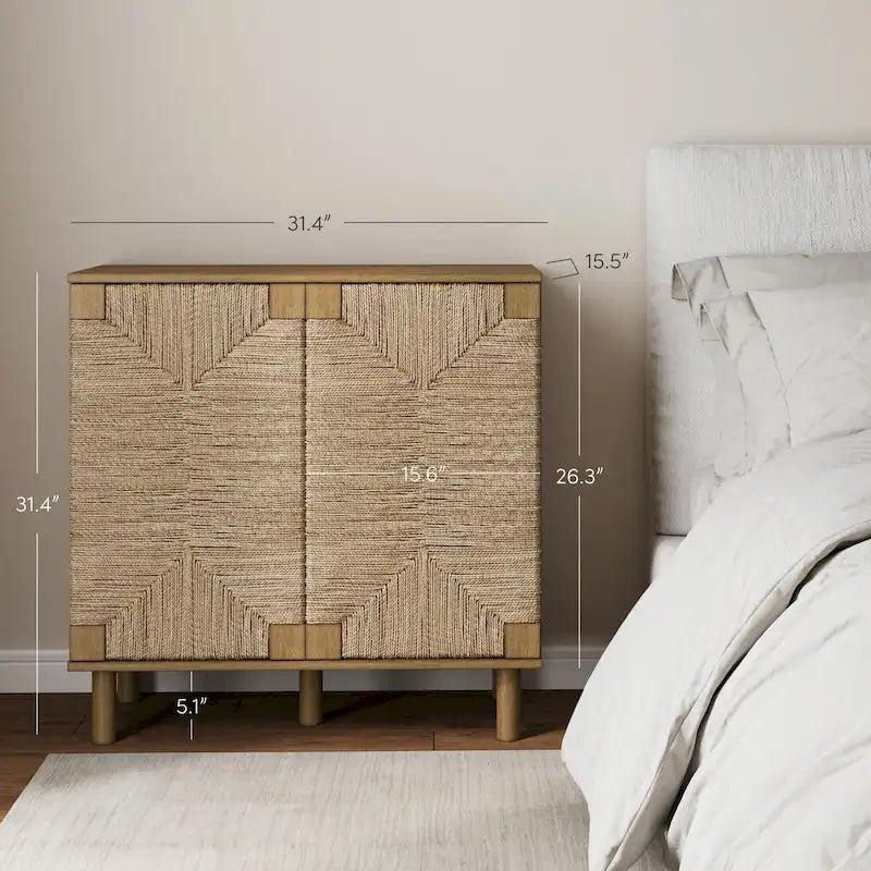 Nathan James Beacon Wood Accent Cabinet with Seagrass Doors and Adjustable Shelf