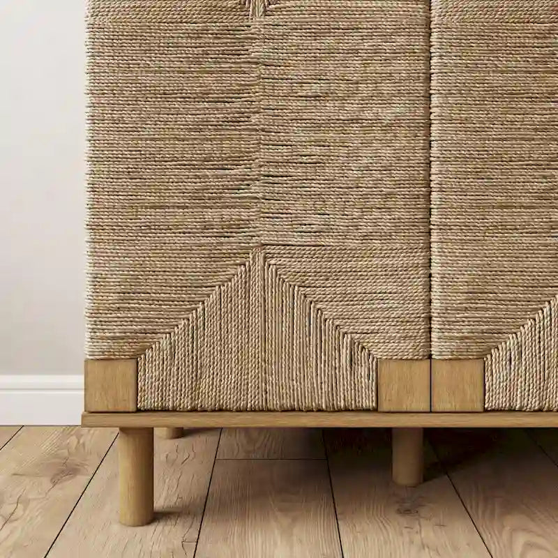 Nathan James Beacon Wood Accent Cabinet with Seagrass Doors and Adjustable Shelf