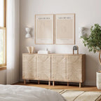 Nathan James Beacon Wood Accent Cabinet with Seagrass Doors and Adjustable Shelf