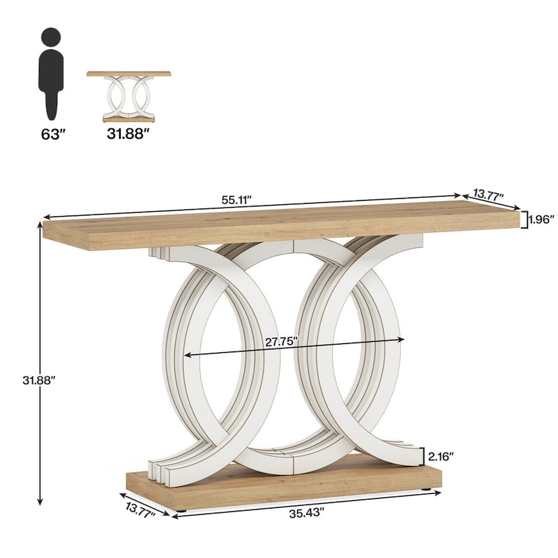 Vintage Console Table with Geometric Base Wooden Hallway Table