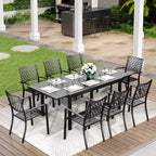 MAISON ARTS Seats up to 6/8 Outdoor Patio Dining Set, 6/8 Metal Stackable Chairs, 1 Rectangular Expandable Table