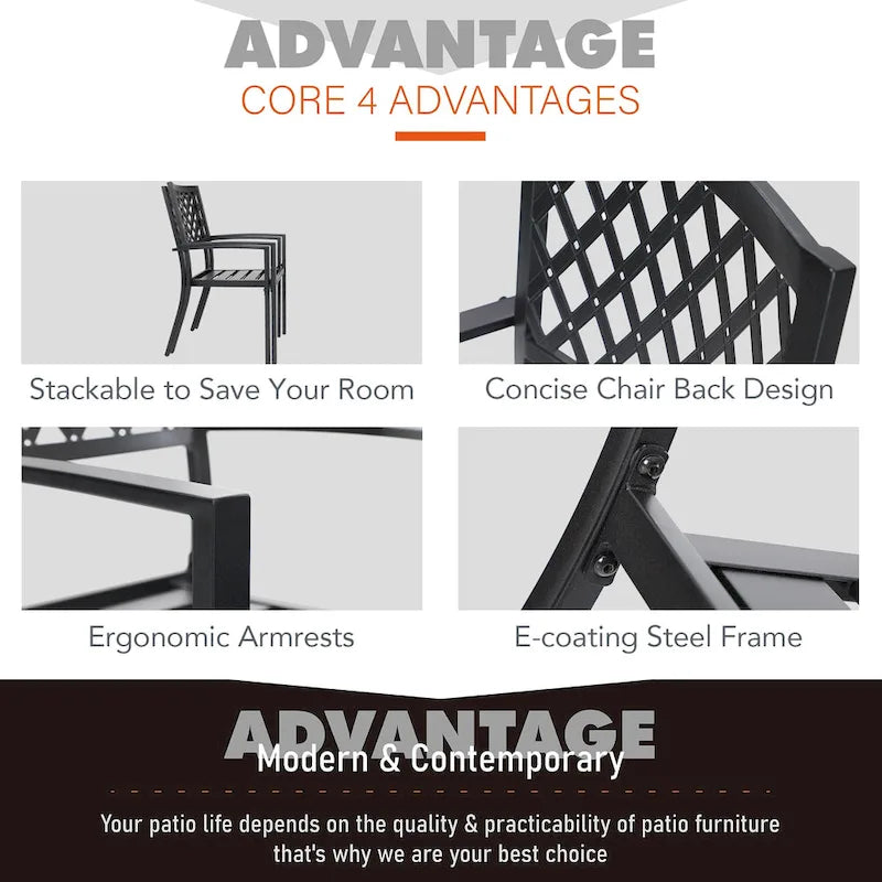 MAISON ARTS Seats up to 6/8 Outdoor Patio Dining Set, 6/8 Metal Stackable Chairs, 1 Rectangular Expandable Table