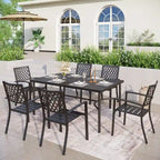 MAISON ARTS Seats up to 6/8 Outdoor Patio Dining Set, 6/8 Metal Stackable Chairs, 1 Rectangular Expandable Table