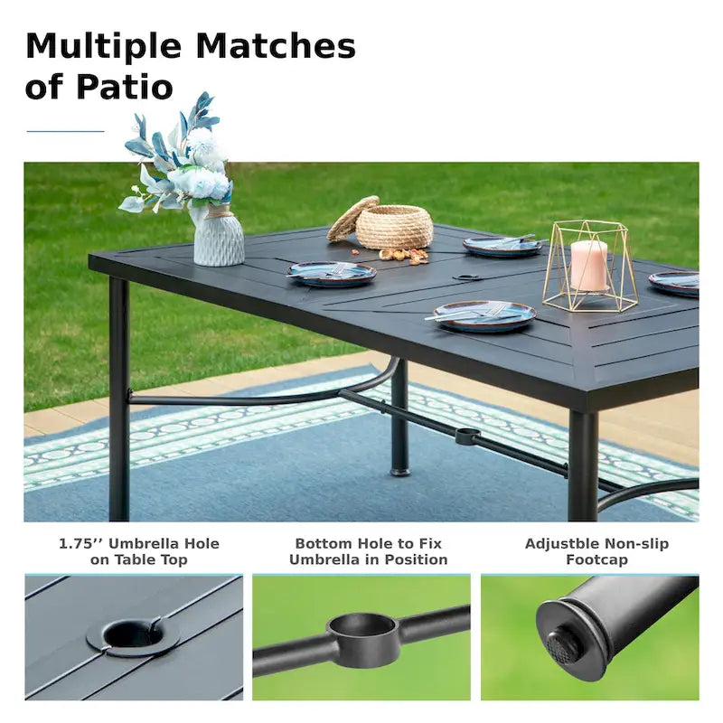 MAISON ARTS Seats up to 6/8 Outdoor Patio Dining Set, 6/8 Metal Stackable Chairs, 1 Rectangular Expandable Table