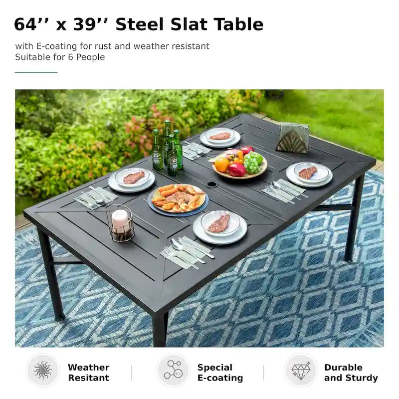 MAISON ARTS Seats up to 6/8 Outdoor Patio Dining Set, 6/8 Metal Stackable Chairs, 1 Rectangular Expandable Table
