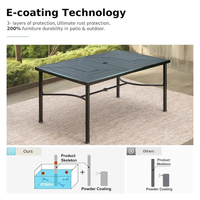 MAISON ARTS Seats up to 6/8 Outdoor Patio Dining Set, 6/8 Metal Stackable Chairs, 1 Rectangular Expandable Table