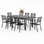 MAISON ARTS Seats up to 6/8 Outdoor Patio Dining Set, 6/8 Metal Stackable Chairs, 1 Rectangular Expandable Table