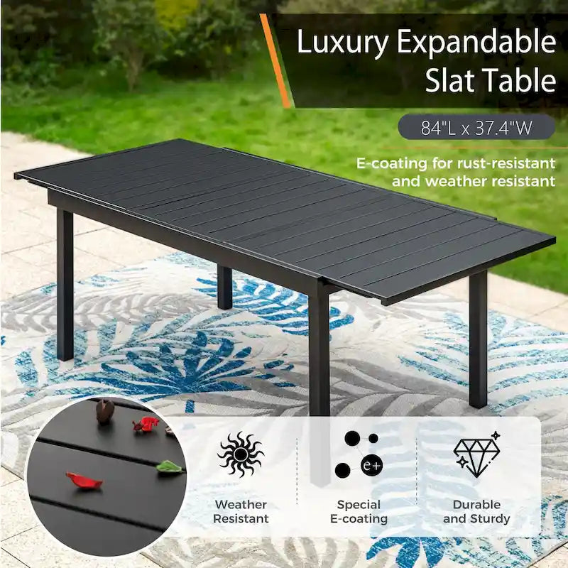 MAISON ARTS Seats up to 6/8 Outdoor Patio Dining Set, 6/8 Metal Stackable Chairs, 1 Rectangular Expandable Table